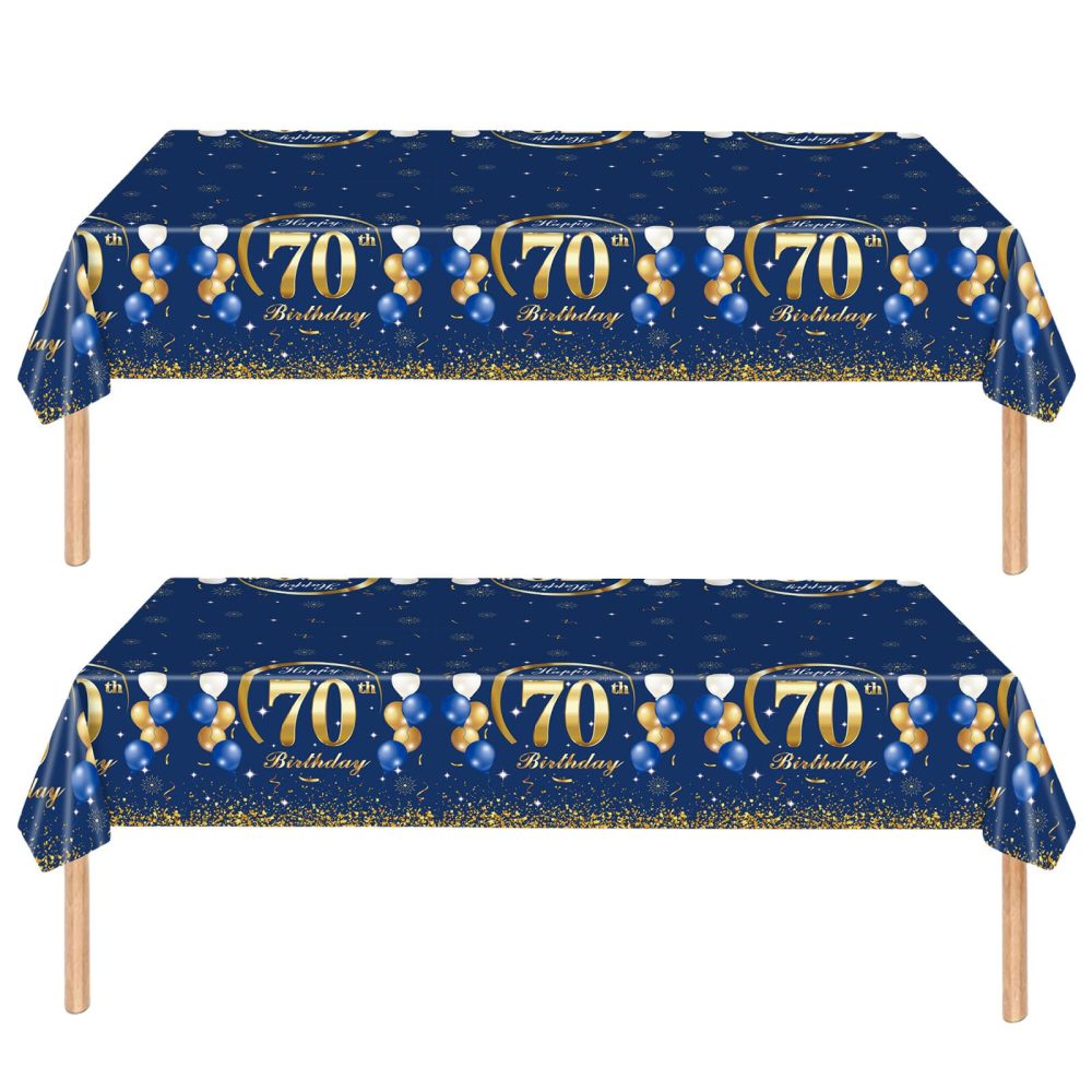 2Pcs Navy Blue Happy 70th Birthday Party TableCloth,137*274cm Plastic Blue and Gold 70th Table Cloth for Man Men Him Birthday Table Decorations Disposable Party Tablecovers for Adults Birthday Party
