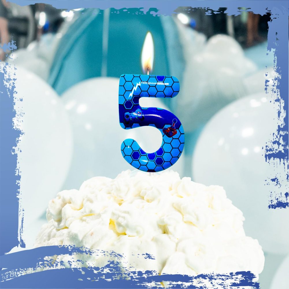 Cxryrzhe Birthday Candles Number 9 Blue Gamepad Pattern 9th Birthday Party for Baby Girl Boy Birthday Cake Topper Graduation Celebration Anniversary Game Party Decorations Game Controller Theme - Image 6