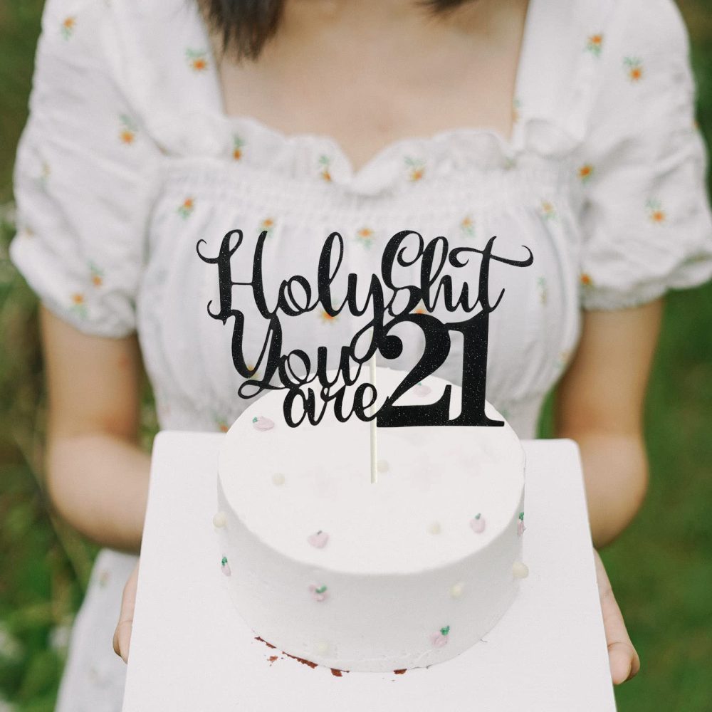 Happy 21st Birthday Cake Topper, Funny Black Glitter 21st Birthday Cake Pick for 21st Birthday Bye Bye/Rip Fake ID Anniversary Party Cake Decorations - Image 3