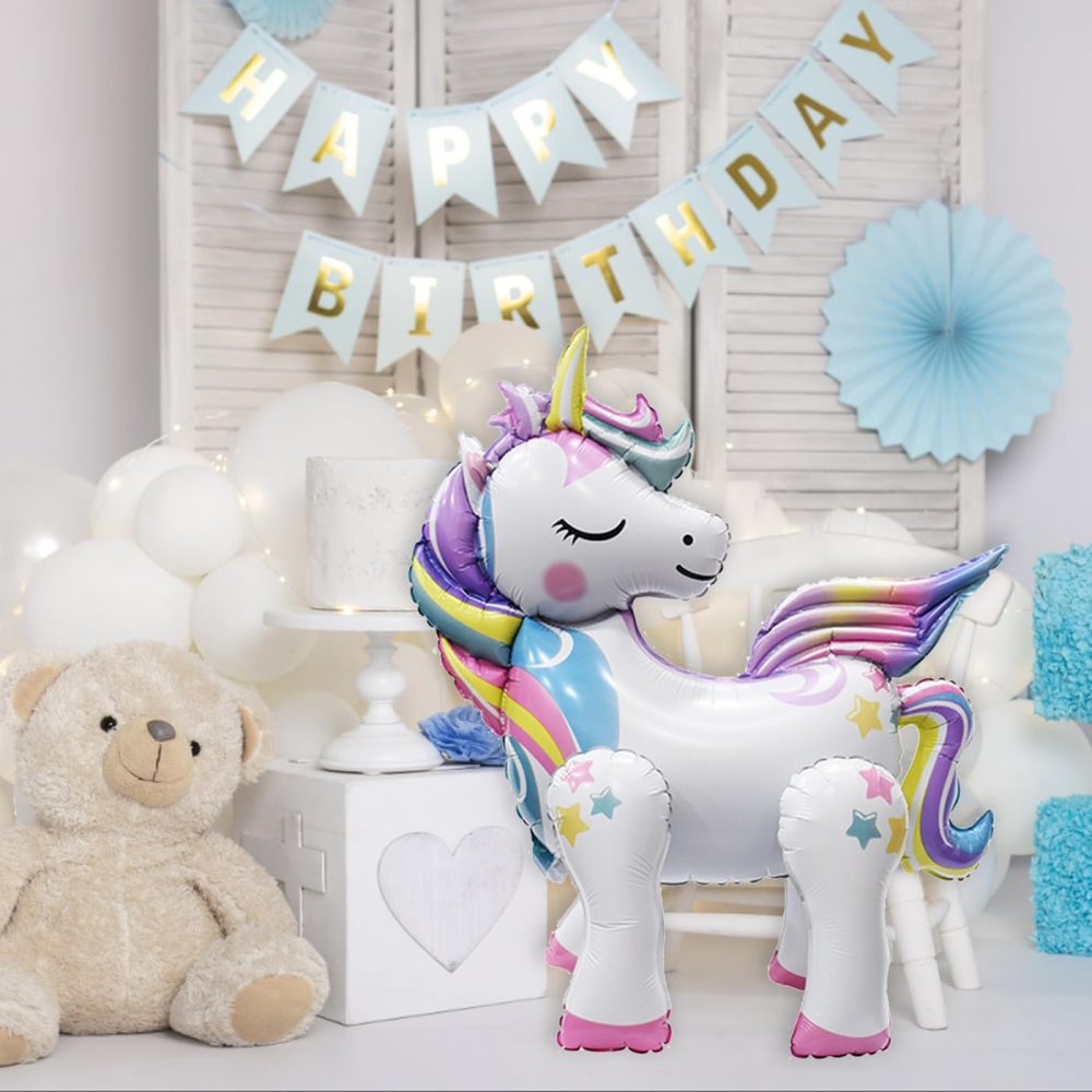 AYNKH Unicorn Balloons 3D Unicorn Party Decorations Cartoon Unicorn Helium Balloon Gradient Party Festival Decoration Props Aluminium Film Balloons with Balloon Pump - Image 3