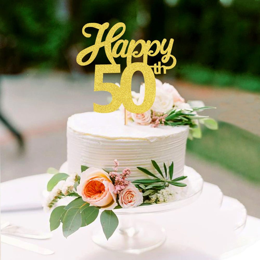 Blumomon 3Pcs Happy 50th Cake Topper Gold Glitter Number 50 Fifty Birthday Cake Pick Decorations for Cheers to 50 Years Old 50th Birthday Wedding Anniversary Party Supplies - Image 4