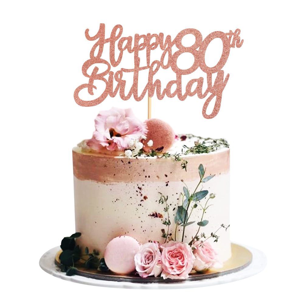 Blumomon 3 Pack Rose Gold Happy 80th Birthday Cake Topper Glitter Happy 80 Cupcake Topper Cheers to 80 Fabulous Cake Decoration for 80th Birthday Party Decoration Supplies