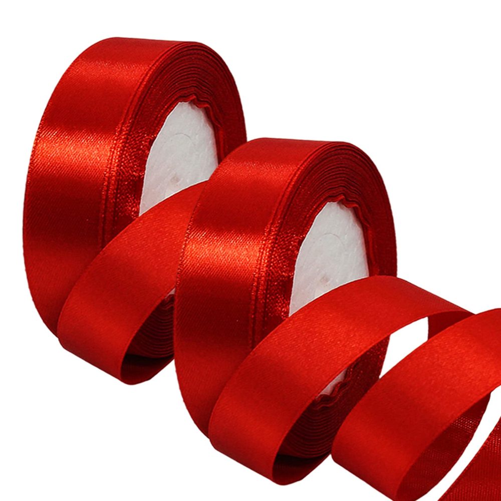 2 x 25mm Wide Red Ribbon Thick Red Christmas Ribbon for Gift Wrapping 22m, 1 inch Thick Red Satin Ribbon for Wedding Car Xmas Ribbon Cake Wrapping Ribbon Hair Bow Bouquet Craft Decoration Ribbon