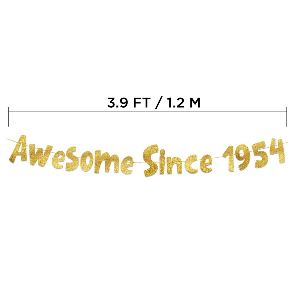 Awesome Since 1954 Gold Glitter Banner - 70th Birthday and Anniversary Party Decorations - Image 2
