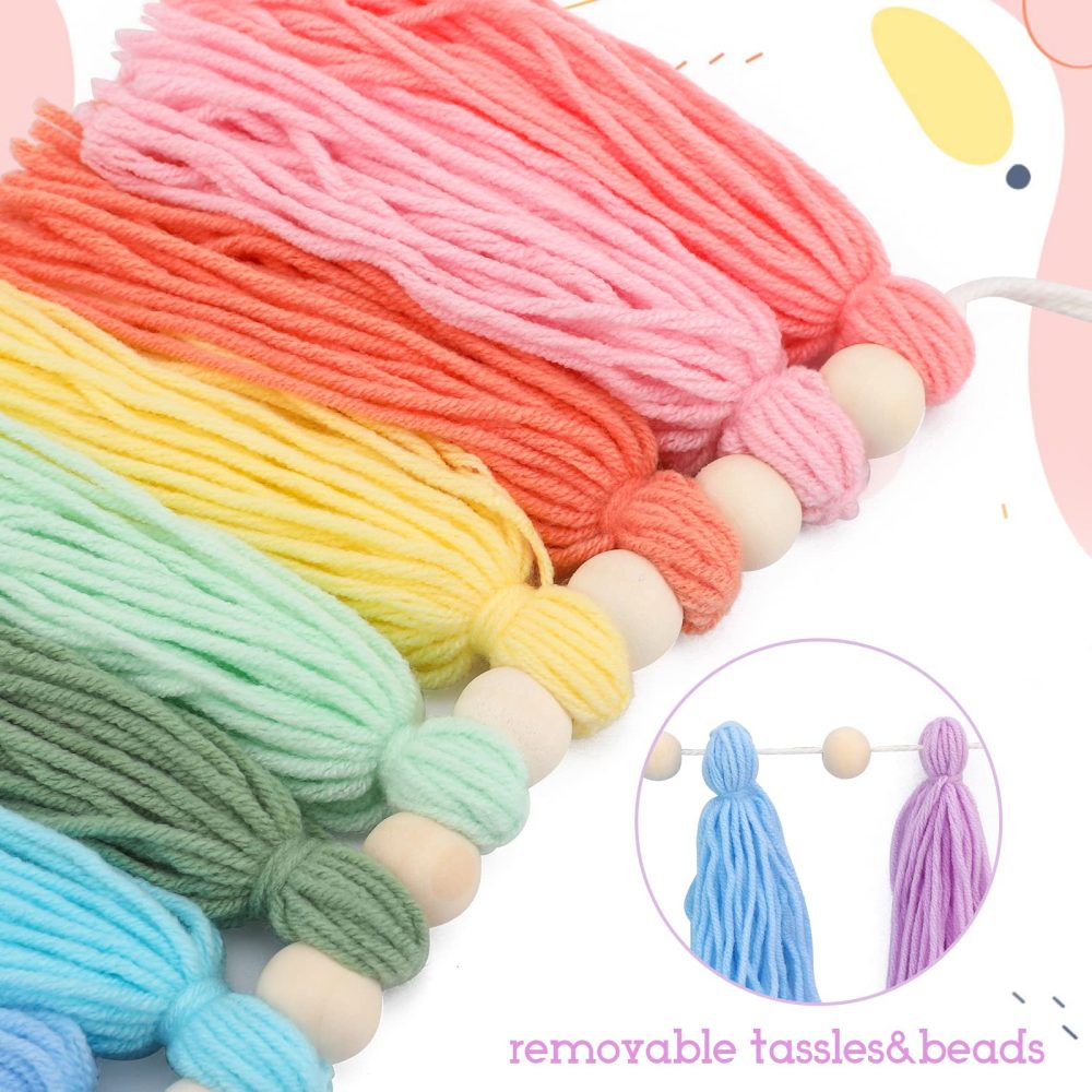 G2PLUS Rainbow Tassel Garland, Colorful Pastel Tassel Banner with 20PCS Macaron Tassels, Wall Tassle Decoration Bunting with Wood Beads for Girls Bedroom Birthday Party Decor - Image 4