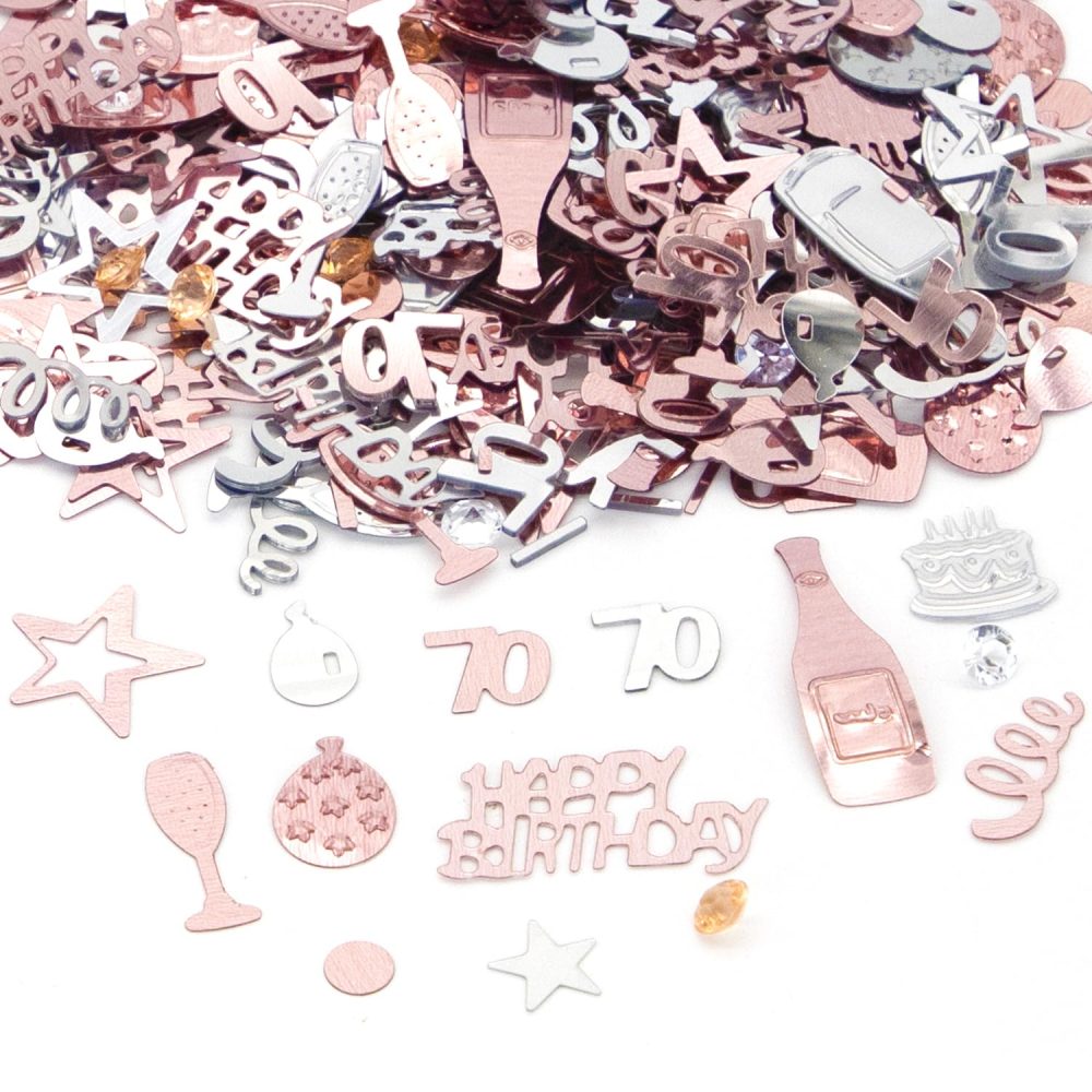 70th Happy Birthday Confetti Rose Gold & Silver Party Decorations Table Décor Foil Metallic Glitz Table Scatter Sprinkles Cards Sprinkles Women Gifts Y3FSRZX (70th)