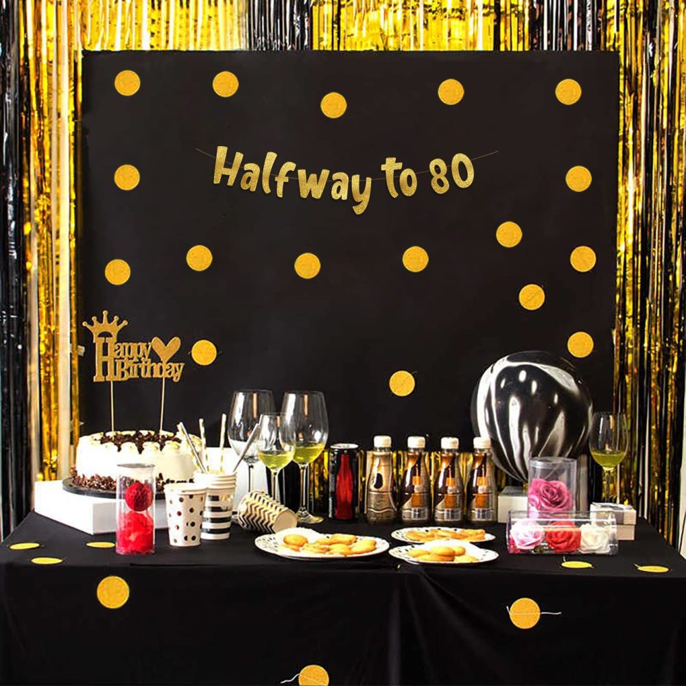 Halfway To 80 Gold Glitter Banner - Happy 40th Birthday Party Banner - 40th Birthday Party Decorations and Supplies - 40th Wedding Anniversary Decorations - Image 3