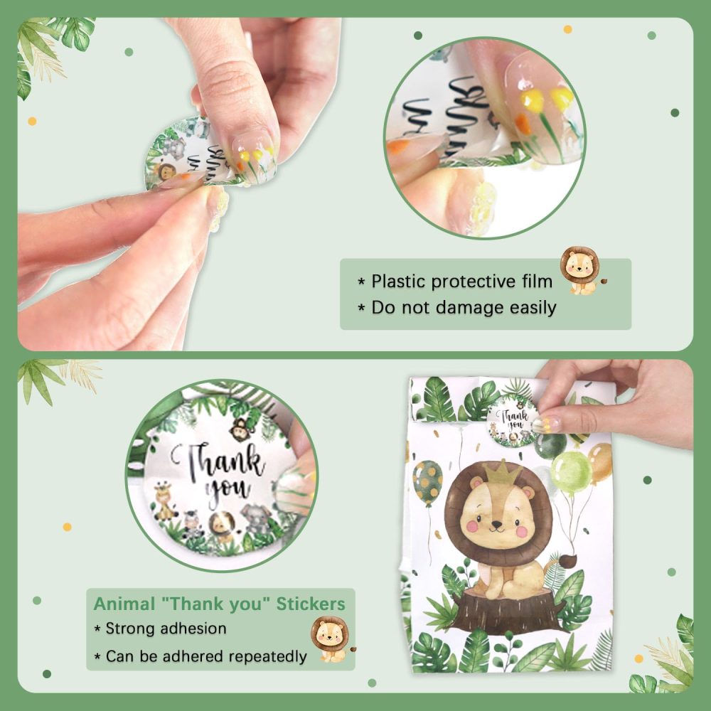 Heboland 24 Pack Jungle Party Bags, Kids Party Bags Animal Party Bags with 30 Stickers Wild One Birthday Decorations Baby Showe Bag Kraft Paper Party Bags Children's Party Bag Filler - Image 3