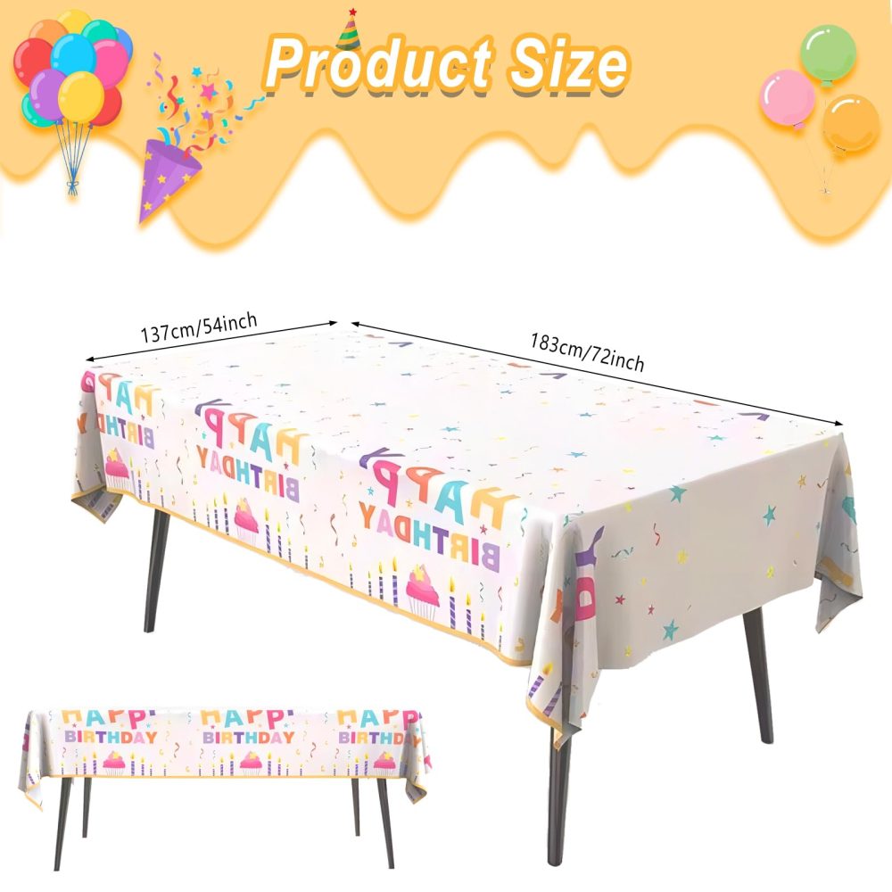 2Pack Birthday Party Table Cloth,54x72in Happy Birthday Party Tablecloth for Boys Girls White Plastic Confetti Disposable Rectangular Party Table Cover for Kids Baby Birthday Themed Party Decorations - Image 6