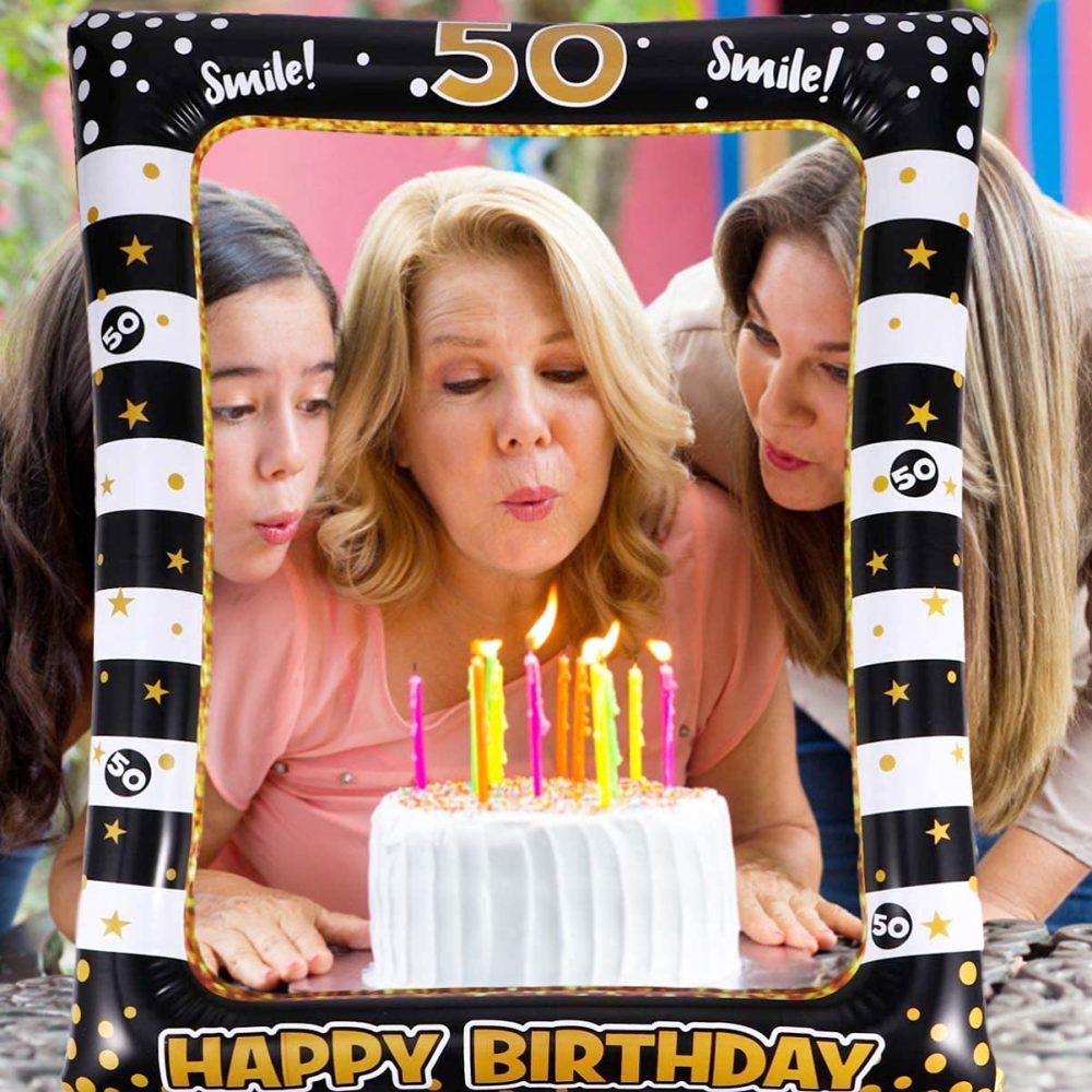 50th Birthday Photo Booth Frame, 50th Inflatable Selfie Frame and 24 Pcs 50th Birthday Photo Booth Props Black Gold Party Supplies Fun 50th Props for Ladies Men 50th Birthday Party Decorations - Image 5