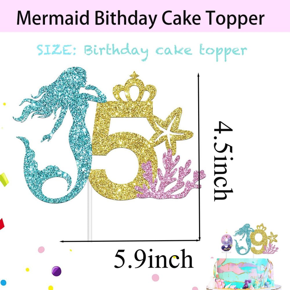 Mermaids Party Cake Toppers for Girls 5th Birthday,Mermaid Cartoon Themed Birthday Mermaid Cake Toppers,Happy 5th Birthday Cake Toppers for Kids,Boy,Girl,Mermaids Birthday Cake Topper Decorations - Image 5