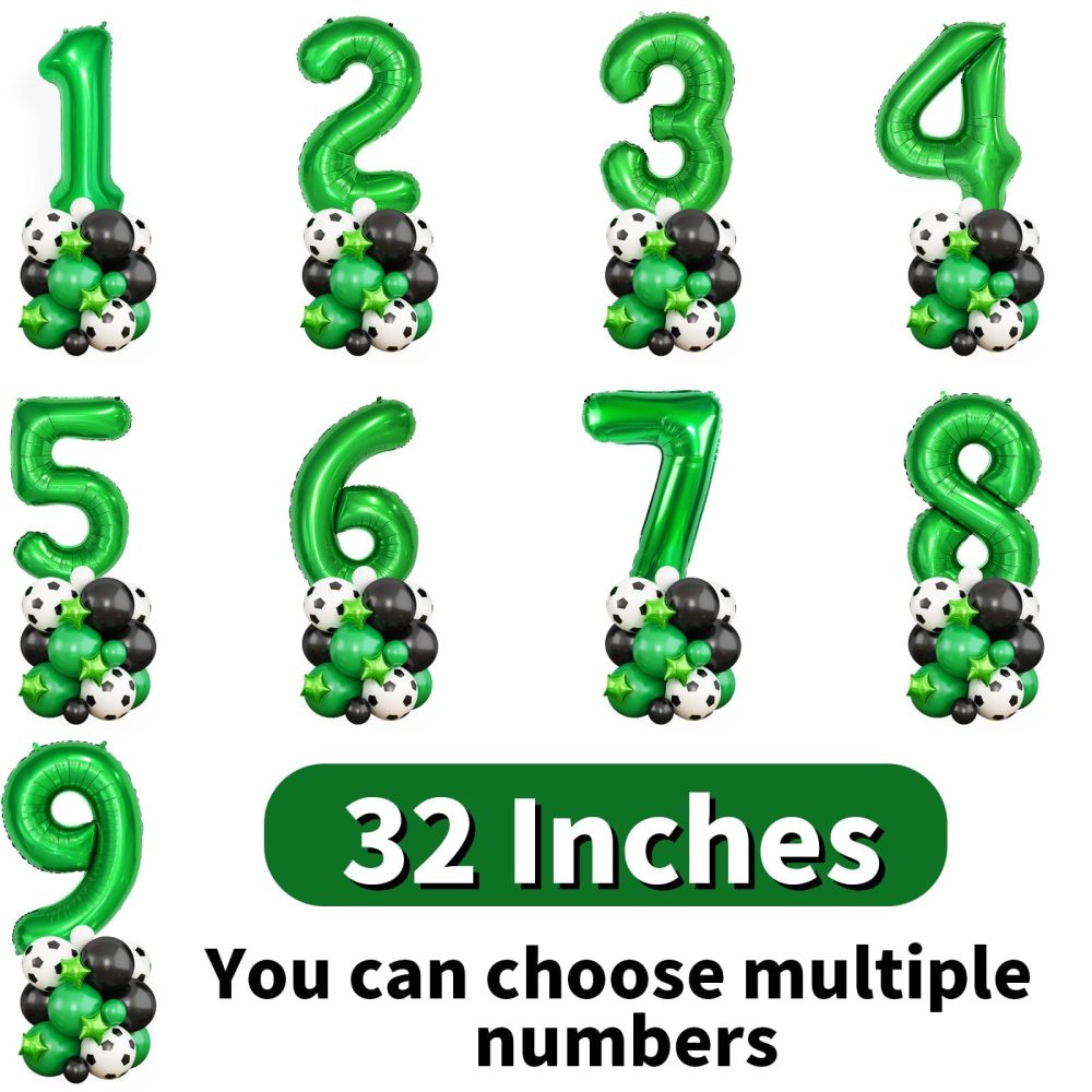 Football Balloons 6th Birthday Decorations for Boy, Soccer Birthday Party Decorations with Dark Green Number Balloon 6, Black Green White Balloons for World Cup Football Sports Theme Party Supplies - Image 2