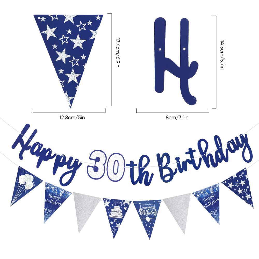 Happy 30th Birthday Banner Blue Happy Birthday Triangle Flag Banner Party Decorations Bunting Flags Party Supplies Decoration 30th Birthday Banners for Men Women A8LSLQZH (30) - Image 5