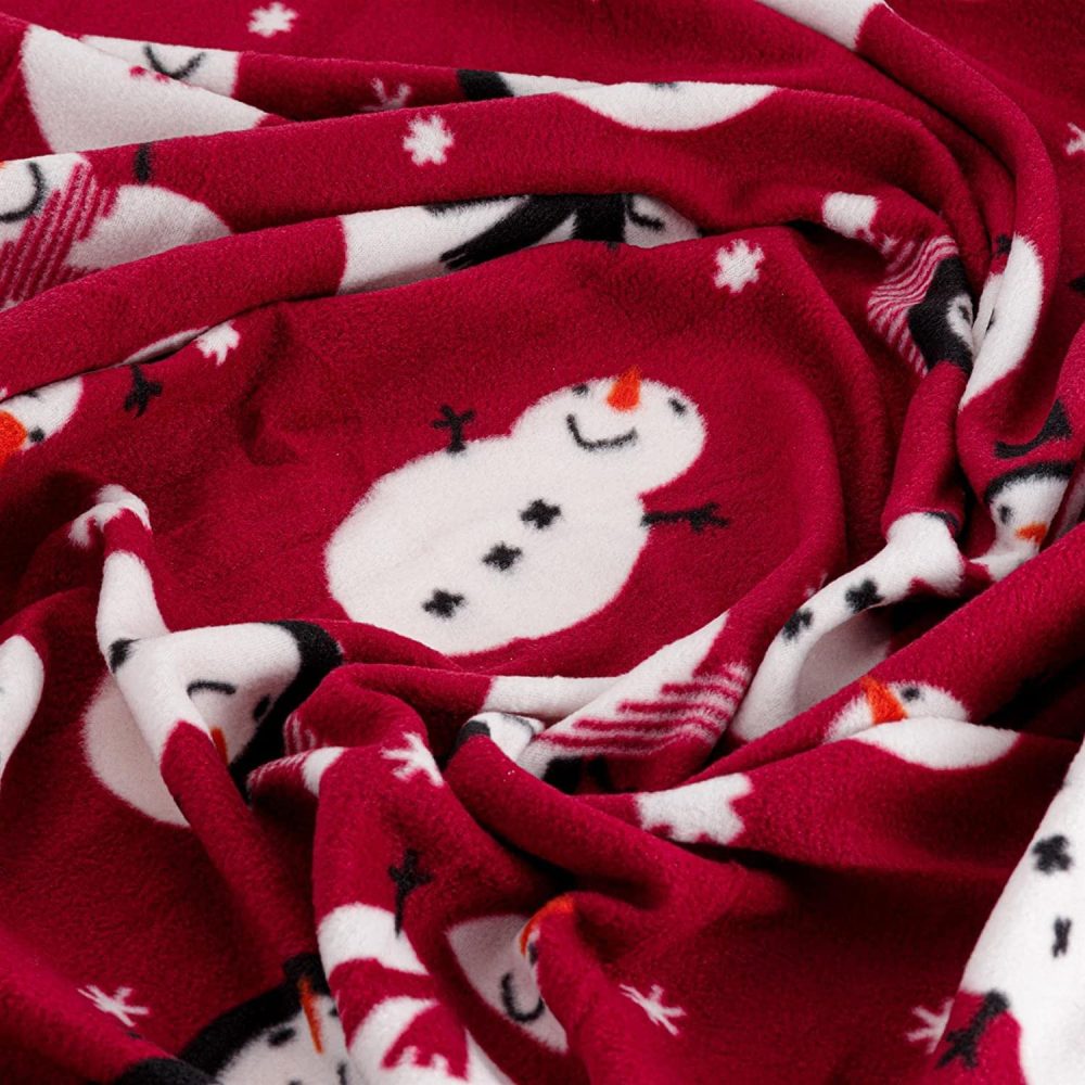 Celebright Christmas Fleece Throw - Large 50 x 60 Inch (127 x 152cm) Fluffy Microfiber Blanket Throw Over for Bed, Sofa, Couch - Plush Snuggly Cosy Winter Warmer - Snowman Red Pattern - Image 6