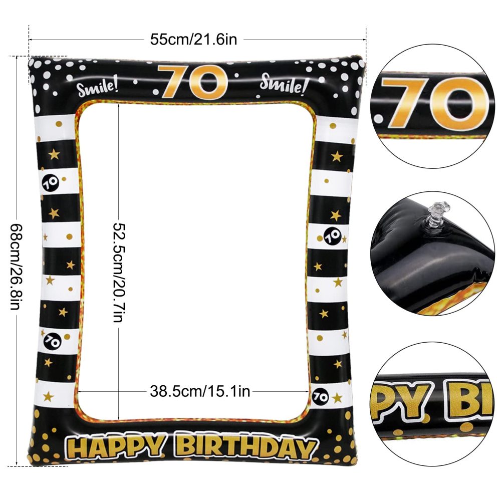 Newthinking 70th Birthday Photo Booth Props, Black Gold Inflatable Selfie Frame Funny DIY Birthday Party Props for 70th Birthday Party Supplies Decoration - Image 5