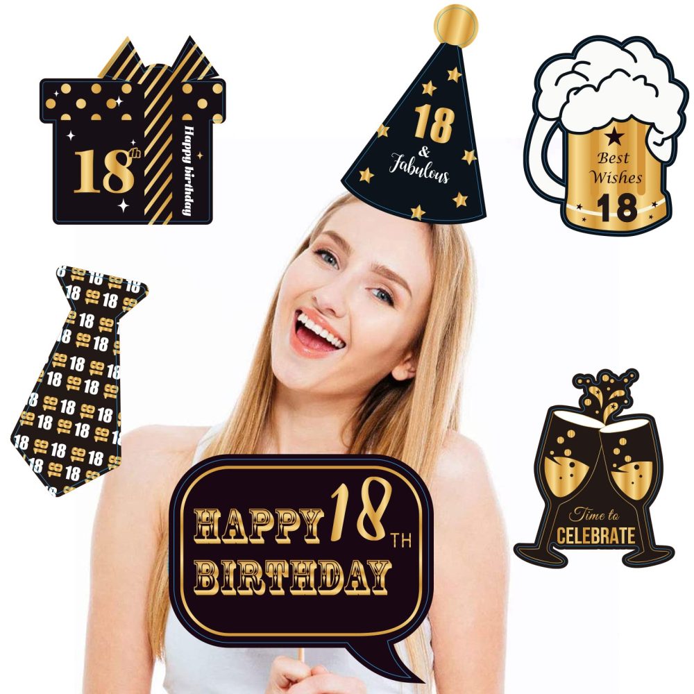 18th Birthday Photo Booth Props Kit,32PCS Black Gold Photobooth Props,18th Party Props Birthday Party Selfie Props Kit with Sticks for Boys,Him,Happy 18th Birthday Party Decorations Supplies Favors - Image 2
