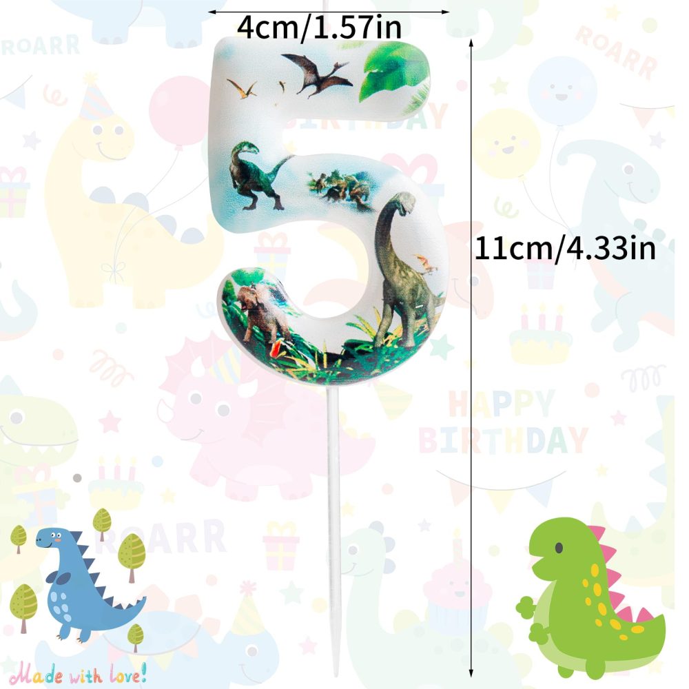 4th Birthday Candle Dinosaur Number 4 Candle Dinosaur Cake Decoration Birthday Party Supplies White Jurassic Period Dinosaur Themed Cake Topper Decorations for Kids Boy Girl Party Decor Supplies - Image 7