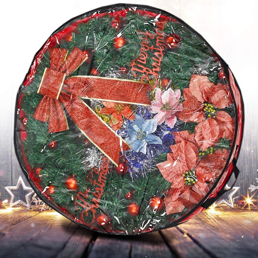 Ram® Premium Luxury Red Christmas Xmas Wreath Storage Bag Decoration Case With Clear Zip - Image 2