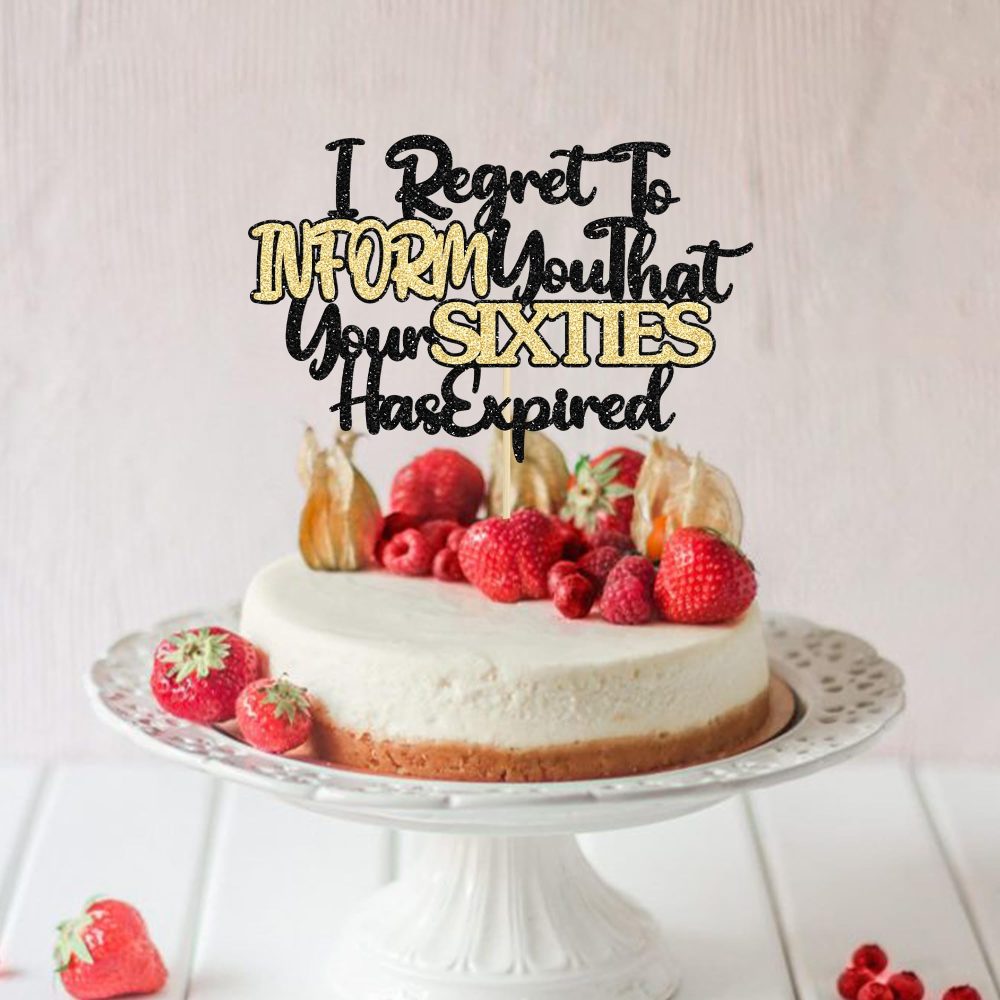 Ephlyn 1Pcs Happy 70th Birthday Cake Topper Black Gold Glitter I Regret to Inform You That Your Sixties Has Expired Cake Pick Cheers to 70 Years Cake Decorations for Funny 70th Birthday Party Supplies - Image 2