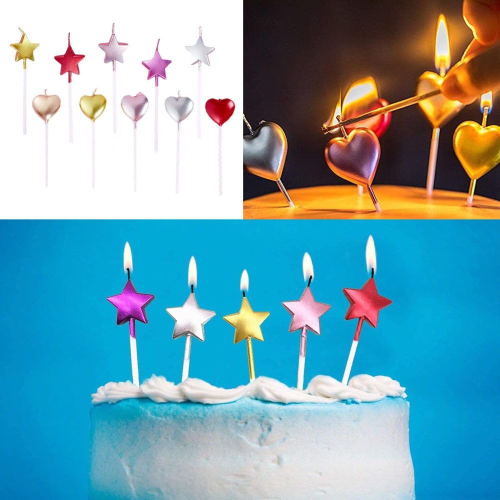 10pcs Exquisite Cake Candles,Heart Birthday Candles Star Birthday Candles Birthday Candles for Cakes Heart Shaped Candles for Party Wedding Cake Decoration Supplies Birthday Cake Candles. - Image 5