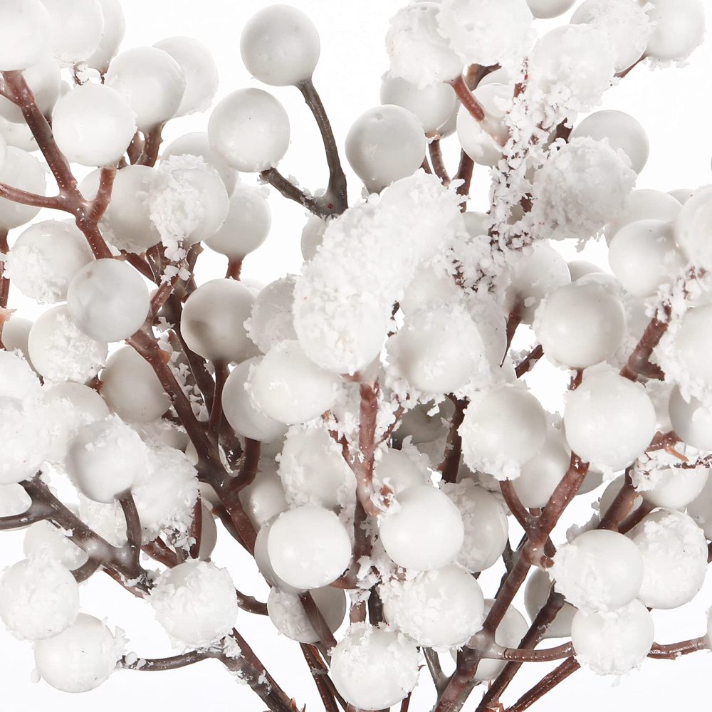 Geosar 30 Pieces Artificial Christmas Berry Picks with Snowflake Glitter Artificial Holly Berry Stems for Christmas Tree Ornaments Vases DIY Crafts Home Wedding Party Holiday Decor(White) - Image 4