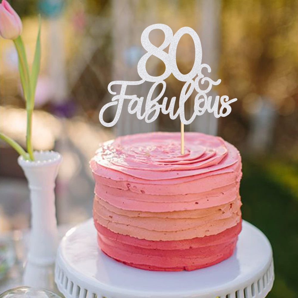 Blumomon 3Pcs Silver Glitter 80 & Fabulous Cake Toppers 80 Birthday Anniversary Cake Toppers for 80 Birthday Anniversary Party Decorations Happy 80th Birthday Cake Decorations Supplies - Image 5