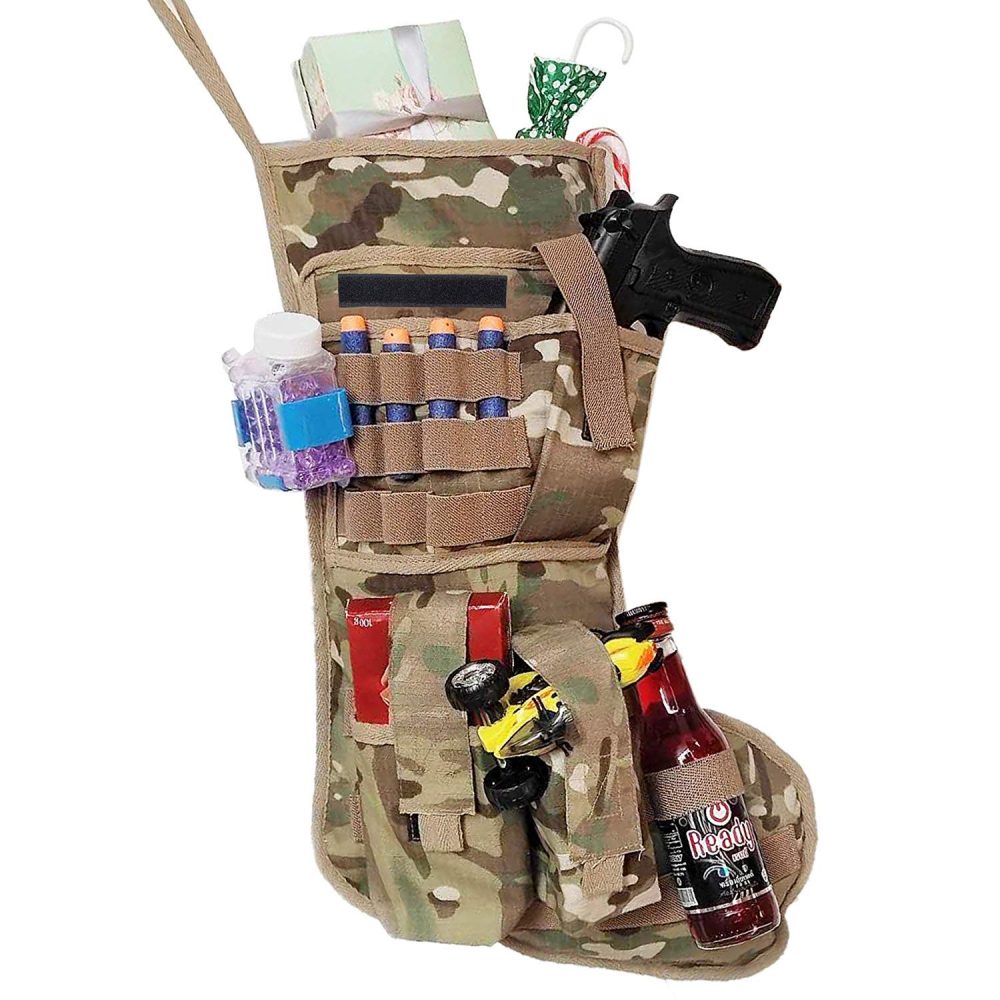 Beyond Your Thoughts 1 pack Large Tactical Christmas Stockings Camouflage Military with MOLLE Gear Webbing Durable Desert