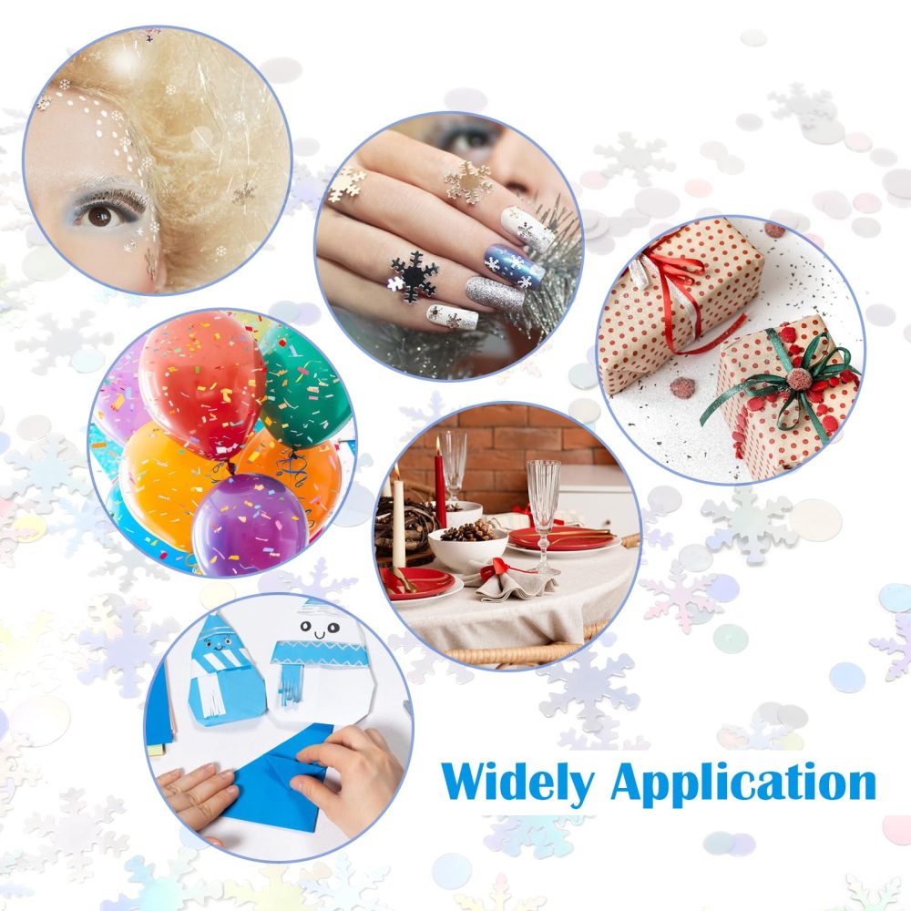 Qiuyan Laser Silver Snowflakes Confetti Lovely Winter Wedding Confetti Xmas Table Decorations Circles Party Confetti Sequins for Frozen Themed Birthday Party, Gender Reveal (30g, About 900pcs) - Image 6