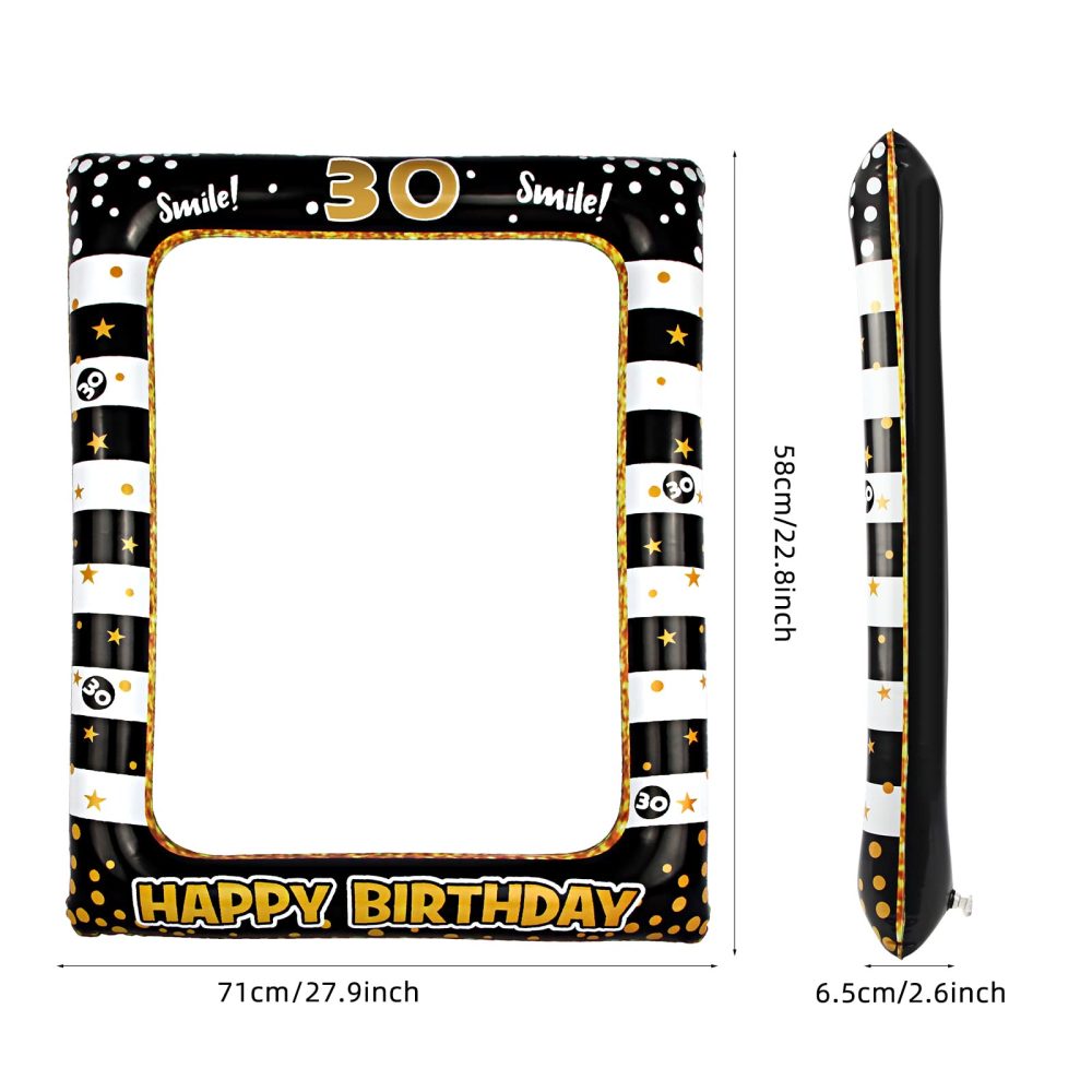 30th Birthday Photo Booth Frame, KissDate 30th Inflatable Selfie Frame and 26PCS 30th Birthday Photo Booth Props, Black Gold 30th Birthday Decorations 30th Props Party Supplies for Ladies Men Women - Image 8