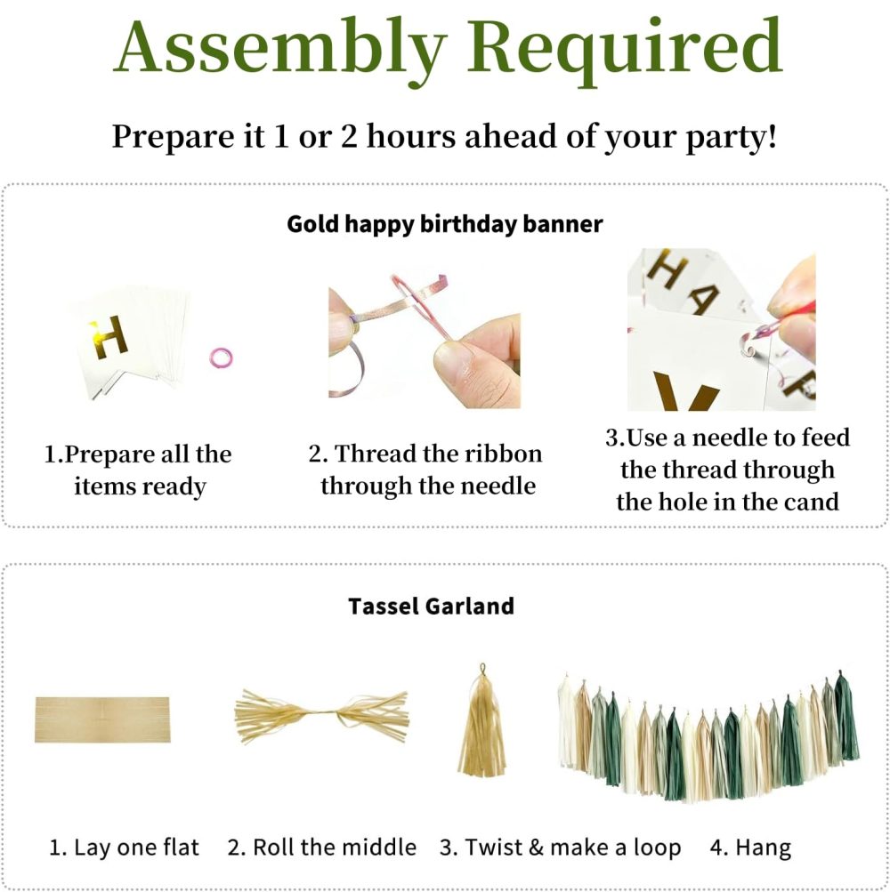 Acidea Sage Green Birthday Decorations for Girls Women, Birthday Party Decor Olive Green Balloons Garland Kit Happy Birthday Banner Greenery Gold Eucalyptus Leaves Baby Shower Backdrop Supplies - Image 4