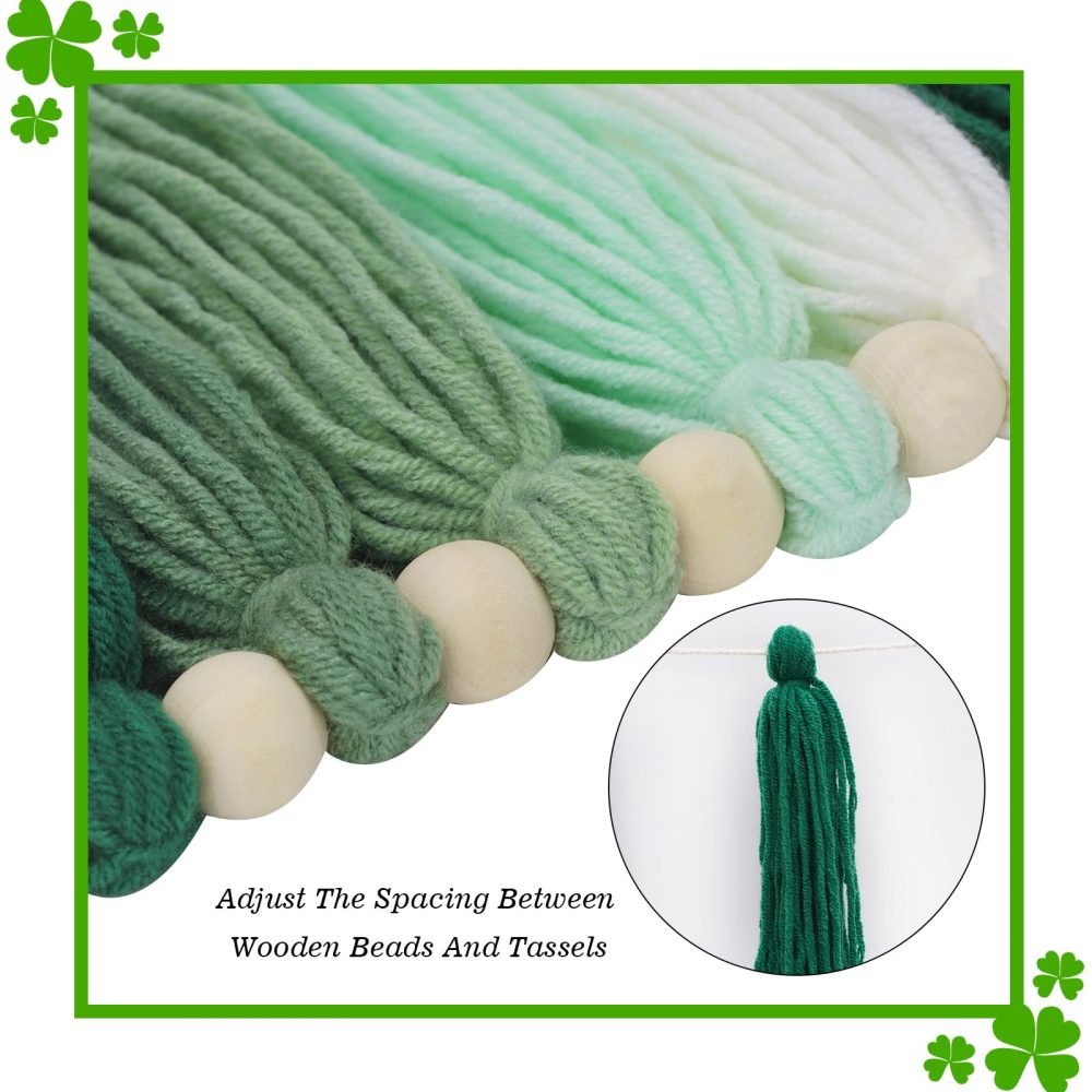 G2PLUS Green Tassel Garland, Tassel Banner with 20PCS Green Tassels, Wall Tassle Decoration Bunting with Wood Beads for St Patrick's Day,Kid's Bedroom, Spring Party Decor - Image 5