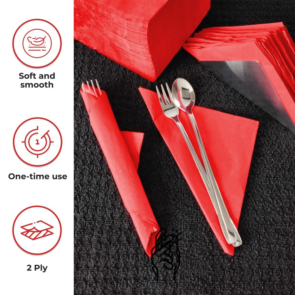 Red Napkins 100-4-Fold 2-ply 33 x 33cm Luncheon Napkins for Parties and Events - 125 Serviettes Red - Strong, Durable and Sleek Red Napkin - Image 6
