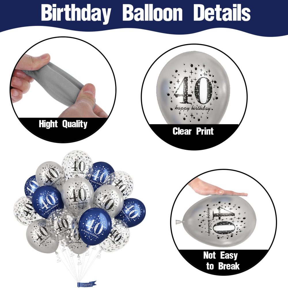 40th Birthday Decoration Men, Pack of 15 Happy 40th Birthday Balloons Latex Helium Navy Blue Silver Confetti Balloons for Him Age 40 Years Old 40th Birthday Party Decorations Celebration Supplies - Image 7