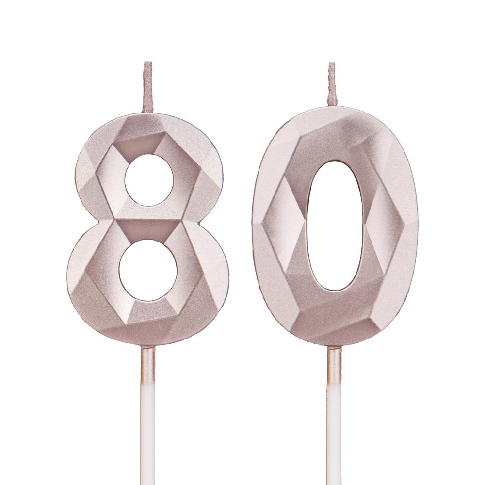 80th Birthday Candles, Rose Gold Number Candles Birthday Decoration, Happy Birthday Cake Toppers, for Birthday Parties Weddings Company Anniversaries (Rose Gold, 80)