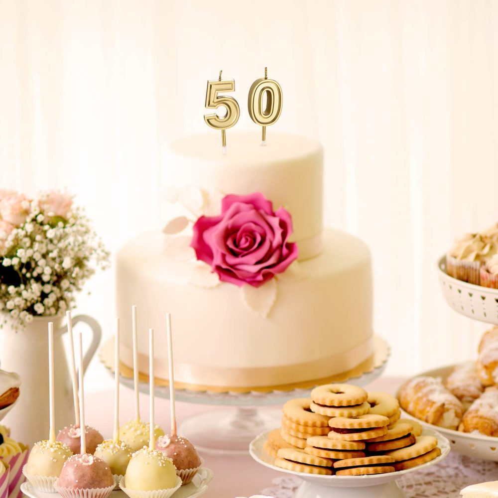 Frienda Birthday Candles Cake Numeral Candles Happy Birthday Cake Candles Topper Decoration for Birthday Wedding Anniversary Celebration Supplies(Gold,50th) - Image 5