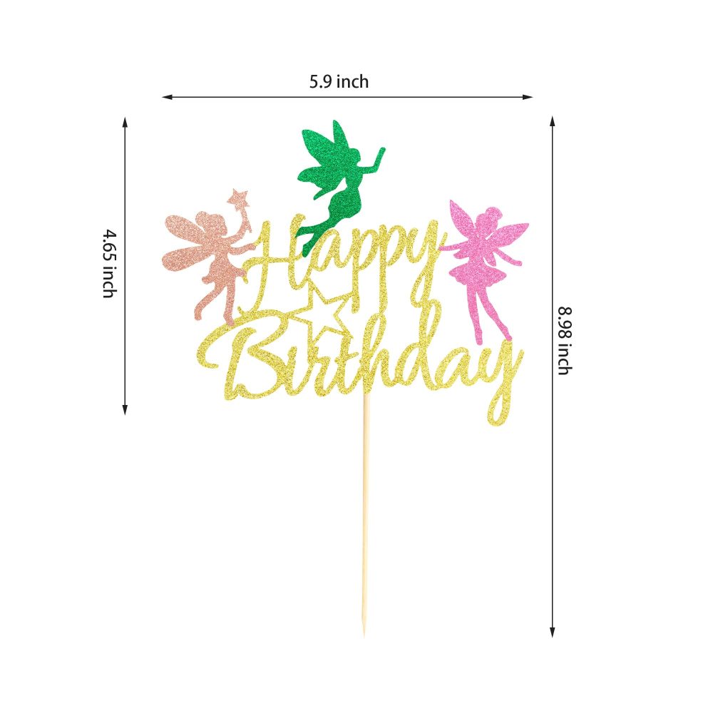 Arthsdite Fairy Cake Topper, Girl Birthday Party Decoration Topper, Fairy Happy Birthday Decoration - Gold Glitter - Image 7