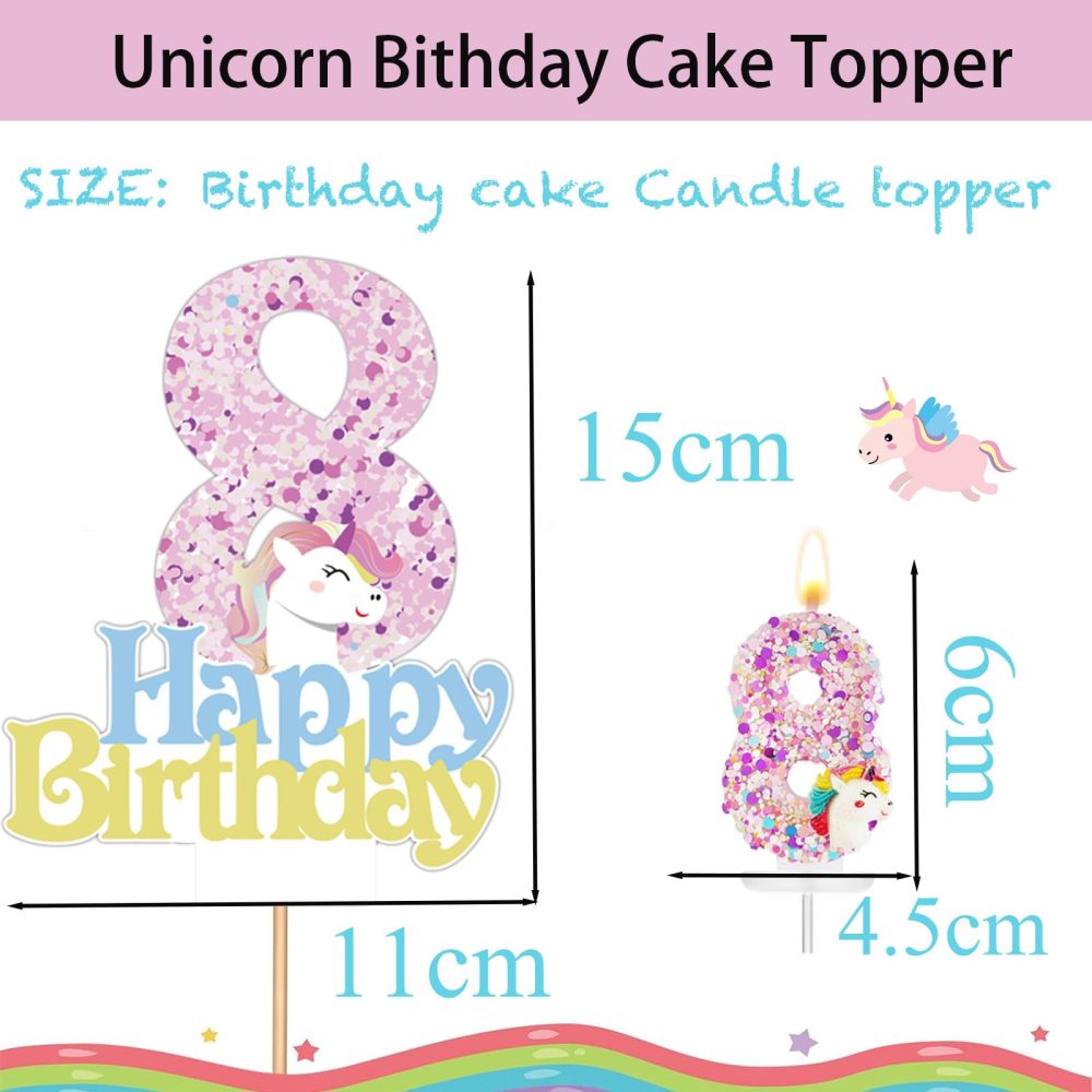Unicorn 4th Birthday Cake Topper with Number Candle 4 Unicorn Candles Cake Decorations for Girls Kids,Happy 4th Birthday Unicorn Theme Party Candles Cake Cupcake Topper for Boys Girls 4th Birthday - Image 5