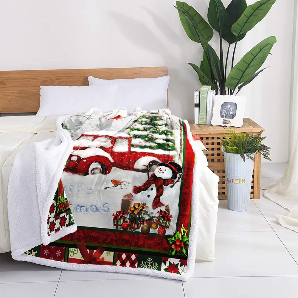 DJY Red Truck Throw Blanket Christmas Tree Snowman Printed Fleece Blanket Soft Warm Microfiber Solid Blanket for Bed, Couch and Travel 130x150cm - Image 2