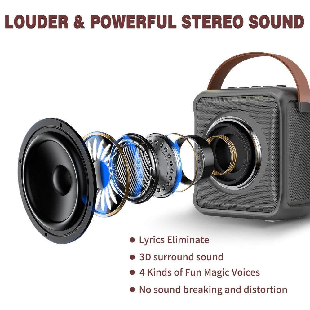 Ankuka Karaoke Toys for Kids & Adults with 2 Microphones, Portable Karaoke Machine with LED Light and Voice Changing Effects, Gifts for Age 3-18 Kids Boys Girls Families Birthday Party (Silver) - Image 7