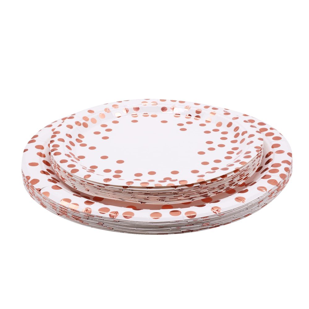 TOPWAYS Dot Rose Gold Birthday Decorations Paper Plates Set, 7'' and 9'' Disposable Paper Dinner Dessert Party Plates Tableware Decorations for Birthday, Wedding Anniversary Picnic, 16pcs Each Size - Image 5