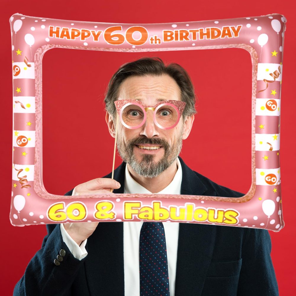 Newthinking 60th Birthday Photo Booth Props, Rose Gold Inflatable Selfie Frame Funny DIY Birthday Party Props for 60th Birthday Party Supplies Decoration - Image 2