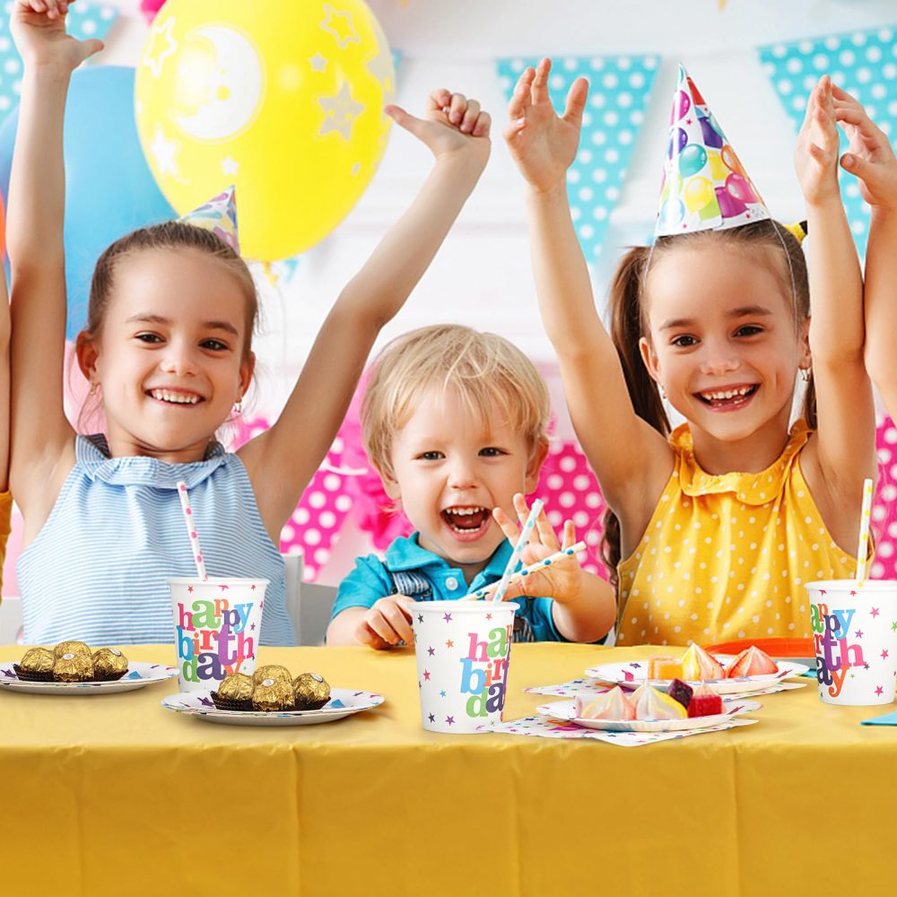 Fowecelt Birthday Party Plates Cups Napkins 130 pcs Rainbow Party Tableware Paper Plates Cups and Napkins Set for Kids Party Rainbow Birthday Party Supplies Decorations for 30 Guests - Image 6