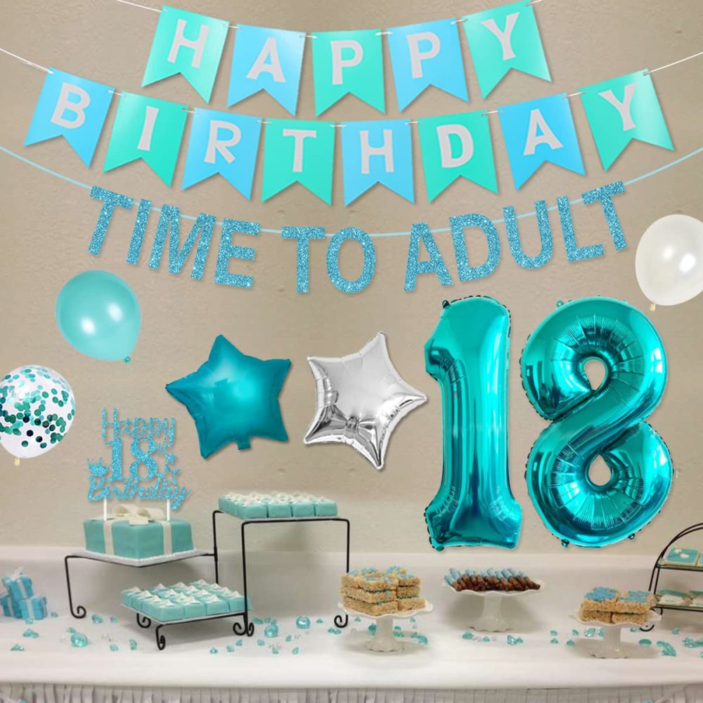 18th Birthday Decorations for Girls Teal - Time To Adult 18 Birthday Supplies Banner Cake Topper Turquoise Fringe Curtain Birthday Sash Number 18 Balloon for Eighteenth Birthday - Image 5