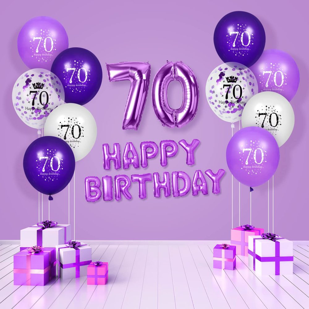 RUMIA 70th Purple Birthday Balloons Decorations, 16 PCS Purple White Confetti Latex Balloons for Women Men Happy Birthday Party Wedding Anniversary Indoor Outdoor Party Supplies,12 Inch (70th) - Image 3