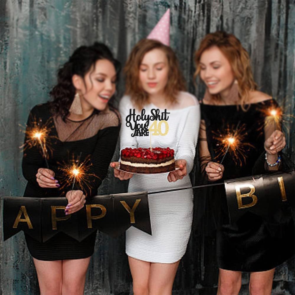 1Pc Holy Shit You are 40 Cake Topper Glitter Happy 40th Birthday Cake Pick for Cheers to 40 Years Old Funny 40th Birthday Party Cake Decorations Supplies - Image 2