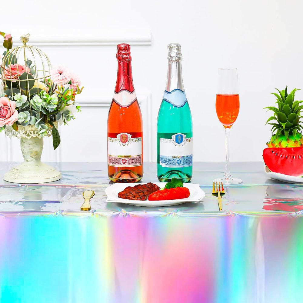 Meng Jiaran 3 Pack Iridescent Party Table Cloths Tablecloth for Mermaid/Birthday Party 54'' x 108'' Rainbow Holographic Rectangle Table Covers for Wedding Christmas Party Decorations - Image 5