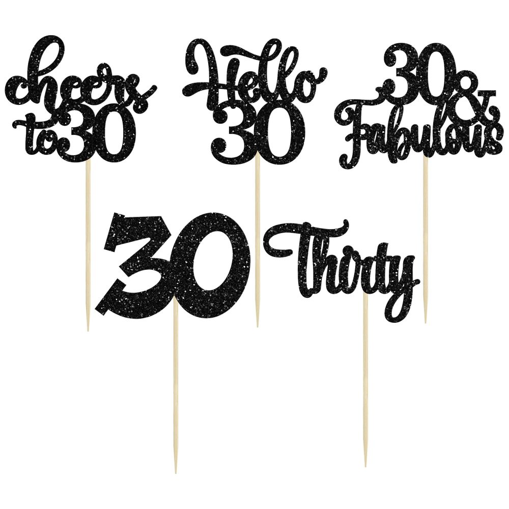 30Pcs Happy 30th Birthday Cupcake Toppers Black Glitter Thirty Cheers to 30 Birthday Cupcake Picks for Happy 30th Birthday Anniversary Party Cake Decorations Supplies - Image 6