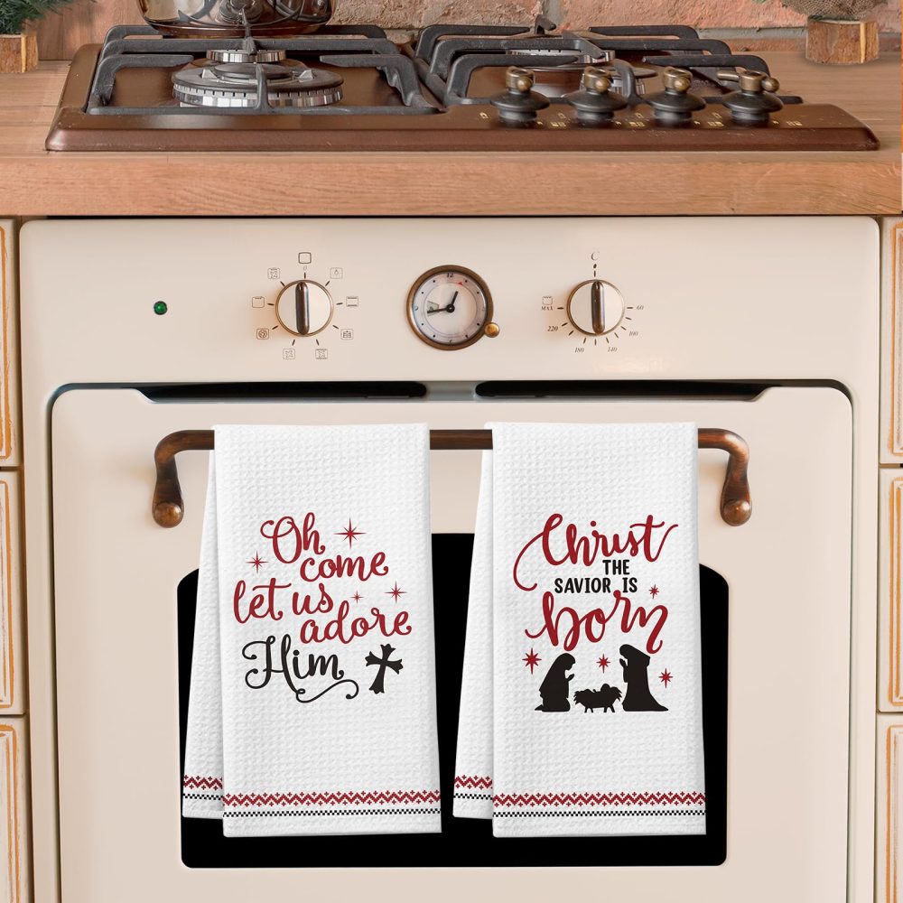Christian Gifts for Women Men, 2 Pack Bible Verse Scripture Christmas Kitchen Towels, Holiday Kitchen Bathroom Decorations, Xmas Religious Hand Towels Gift for Friends Colleagues Neighbor Coworkers - Image 3