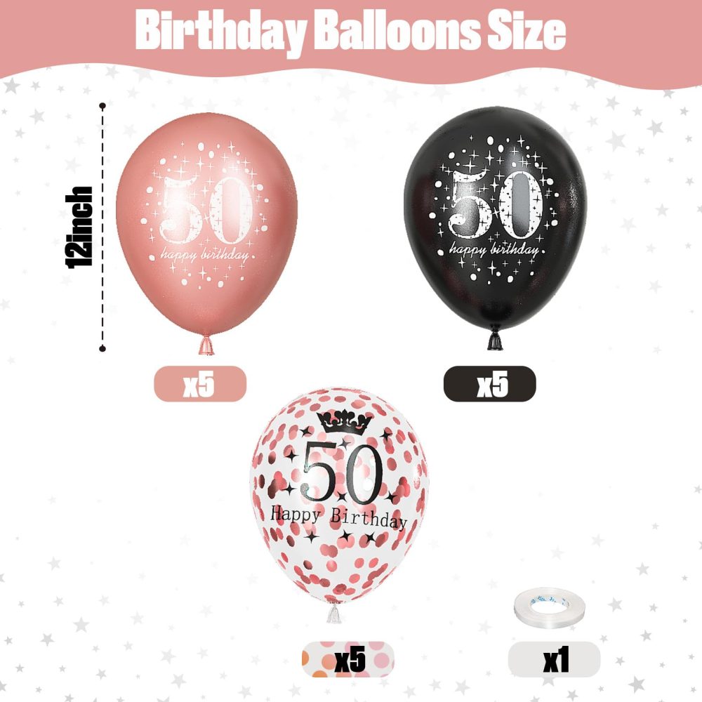 50th Birthday Decorations for Women, Pack of 15 Happy 50th Birthday Balloons Black Rose Gold Confetti Latex Helium Balloons for Her Age 50 Years Old 50th Birthday Party Decor Celebration Supplies - Image 8