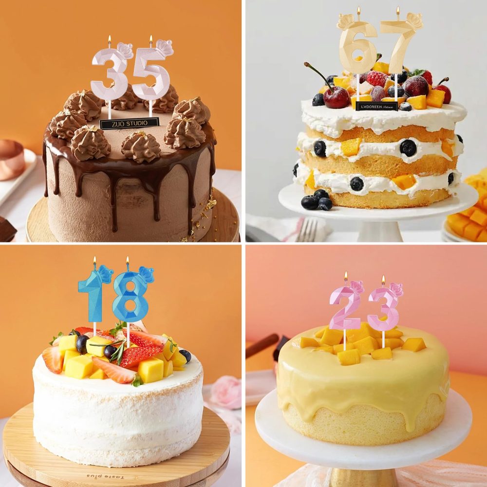 Birthday Candles,7cm 3D Crown Pink Glitter Number Candles Birthday Candles for Cakes, for Birthday Anniversary Wedding Party Graduation Party（3） - Image 4